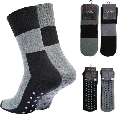 Produktbild von GKA 2 Paar Premium ABS Socken Gr. 35-38 Wintersocken Haussocken aus gekämmter Baumwolle Stoppersocken Sportsocken warm Outdoorsocken Sport Outdoor Damen und Herren