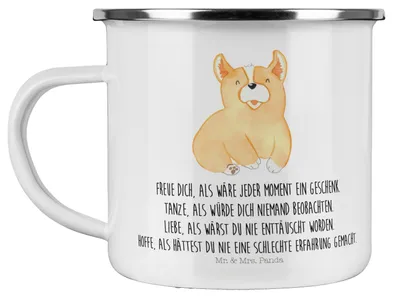 Produktbild von Mr. & Mrs. Panda Emaille Tasse Corgie - Weiß - Geschenk, Haferl, Teetasse, Lebensfroh, Hund, Sprüche, Welsh Pembroke, becher, Spruch, Motivtasse, Pott