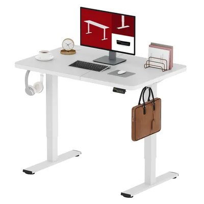 Produktbild von SANODESK Höhenverstellbarer Schreibtisch 120x60cm, Kindersicherung, Memory-Funktion, LED-Display, 60 kg Tragkraft, 2 Haken, einfache Montage (Weiß)