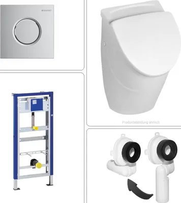 Immagine prodotto di VILLEROY & BOCH O.NOVO Orinatoio aspirante in Vetroceramica con coperchio, telaio a parete GEBERIT + piastra di azionamento in cromo