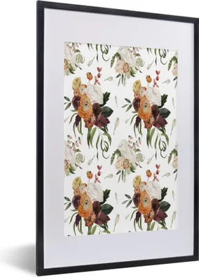 Produktbild von MuchoWow® MuchoWow® Gerahmtes Poster Blumen - Rosen - Muster 40x60 cm - Poster mit zchwarzem Bilderrahmen - Poster in Rahmen
