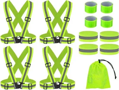 Produktbild von Famanu Sicherheitswesten 4er Set - Reflektierend, Elastisch, Fluoreszierend - Für Outdoor-Aktivitäten (Gelb)