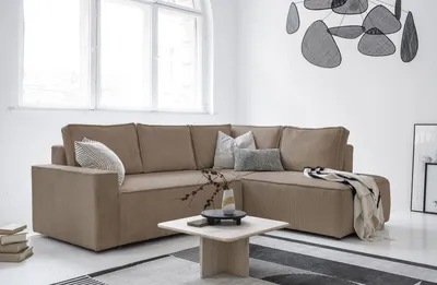 Produktbild von MIUFORM Brave Dave - Ecksofa mit Bettfunktion und Bettkasten L-FORM RECHTS - 247x194cm - Dunkelbeige - Sofa Schlafsofa Couch