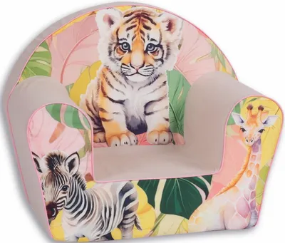 Produktbild von Kindersessel rosa Dschungel-Tiger, Schaumstofffüllung, waschbarer Bezug, für Kinder ab 1 Jahr