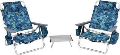 KOMFOTTEU Strandstühle klappbar mit Tisch, Campingstühle mit Kopfstütze & Verstellbarer Rückenlehne, Klappstuhl bis 136 kg (Marine)