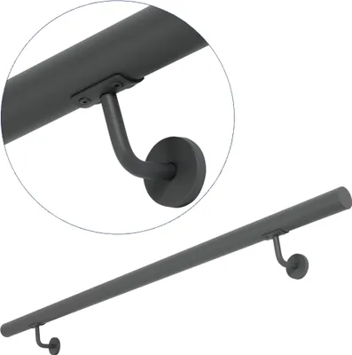 Produktbild von Edelstahl Handlauf 50 - 200 cm Treppengeländer Geländer Wandhandlauf für Treppe aus Edelstahlrohr Komplettset 3 Farben V2Aox, Farbe:Anthrazit, Länge:200 cm
