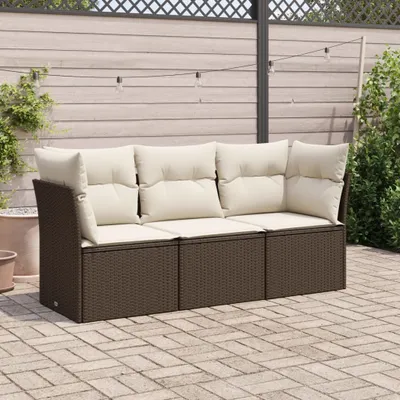 Immagine prodotto di vidaXL Set di divani da giardino a 3 pezzi con cuscini in polirattan marrone