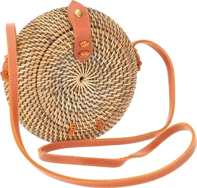 Produktbild von Geflochtene Handtasche, Korbtasche, Rattantasche, Balitasche Rund - Modell 9, Braun, Rattan,Rattan, 20*20*7 cm, Körbe & Korbtaschen