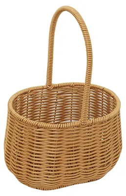 Produktbild von Tragbarer geflochtener Korb mit Griff, PP-Rattan-Handkorb für Obst, Gemüse, Geschenke, 19,5 x 15 x 29 cm