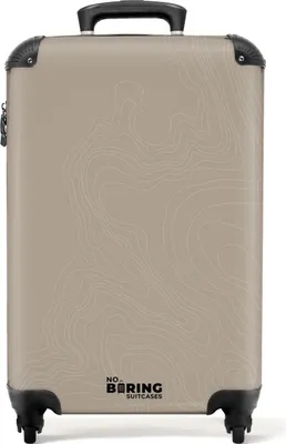 Produktbild von NoBoringSuitcases.com Hartschalen Handgepäck Koffer 55x35x20 cm, 36L, Abstrakte Drucke für Männer: Beige mit weißen abstrakten Linien, Reisekoffer mit 4 Rollen