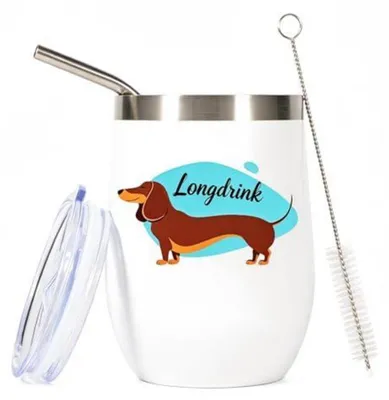 Productafbeelding van Roestvrijstalen beker van 350 ml met een afbeelding van een dackel en geschikt voor longdrinks