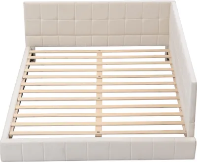 Produktbild von Merax Polsterbett 140x200cm mit Lattenrost und Samtbezug, Tagesbett Schlafsofa Funktionsbett Doppelbett, Beige