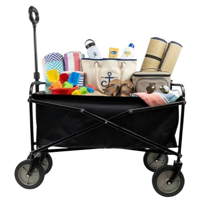 Produktbild von Bollerwagen Faltbar 130L Gartenwagen Strandwagen Handwagen Transportwagen Schwarz Zusammenklappbarer