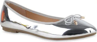 Produktbild von VAN HILL Damen Klassische Ballerinas Kunstleder Schleifen Schuhe 838469, Farbe: Silber, Größe: 37