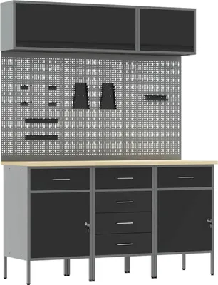 Produktbild von vidaXL Arbeitsschrankset mit Schubladen mit Speicher 8 pcs Schwarz