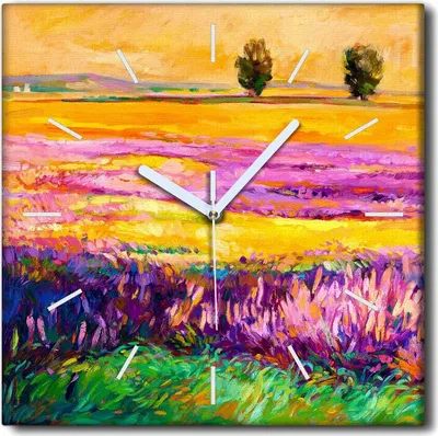 Produktbild von Coloray Uhr auf Leinwand 30x30 cm Wand Uhr Dekoration Wohnzimmer Segeltuch weiße Zeiger -Wiese blüht Landschaft