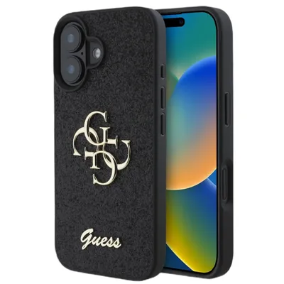 Zdjęcie produktu dla Guess Fixed Glitter Big 4G - Etui iPhone 16 (czarny)