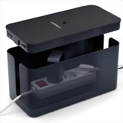 Produktbild von ACROPAQ Kabelbox klein - (23,5 x 12 x 11,5 cm), Kabelmanagement zum Kabel verstecken und Steckdosen verstecken, Kunststoff, Schwarz - Kabel Box, Kabelaufbewahrung, Steckdosenbox