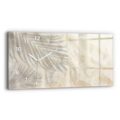 Produktbild von Wallfluent Wanduhr – Stilles Quarzuhrwerk - Uhr Dekoration Wohnzimmer Schlafzimmer Küche - Zifferblatt - weiße Zeiger - 60x30 cm - Schattenpalmen Sand