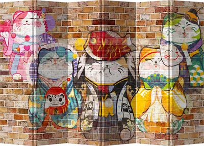 Produktbild von Fine Asianliving Paravent Raumteiler Spanische Wand Trennwand Room Divider Raumtrenner Sichtschutz Japanisch Orientalisch Chinesisch L240xH180cm Bedruckte Canvas Leinwand Doppelseitig Asiatisch