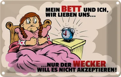 Produktbild von vianmo Blechschild 12x18 cm Mein Bett und Ich wir lieben uns Spruch Zitat
