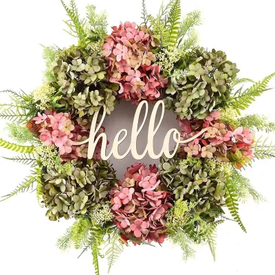Image de SolidKeus - Couronne décorative pour porte, avec hortensias et feuilles