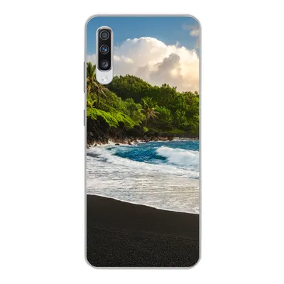 Produktbild von MuchoWow® Handyhülle Schutzhülle Hülle für Samsung Galaxy A70 Ein schwarzer Sandstrand auf Hawaii Silikon Softcase Handy Hülle - Schutzhaube