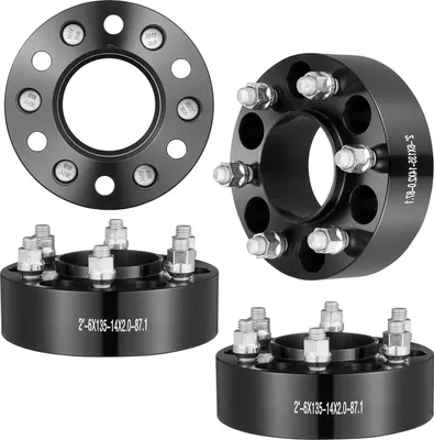 Obrázok produktu pre VEVOR dištančné podložky pod kolesá, 2 palcové 6 x 5,3 palcový adaptér, 6 kolíkov, kovaná dištančná podložka, otvor 87,1 mm, kolíky M14 x 2 s centrovaním náboja, Ford Expedition, F150, Lincoln Navigator