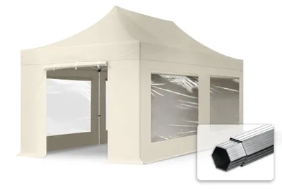 Zdjęcie produktu dla 3x6 m Namiot Ekspresowy PROFESSIONAL Alu 40 mm, ze ścianami bocznymi, okna panoramiczne , kremowy