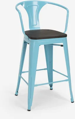 Produktbild von Barhocker aus stahl mit holzrückenlehne im industriestil Steel Wood Back - Hellblau