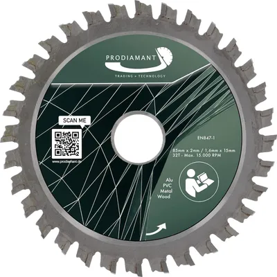 Produktbild von PRODIAMANT Kreissägeblatt 85mm für Holz, Metall & Alu mit HM TCT Zähnen