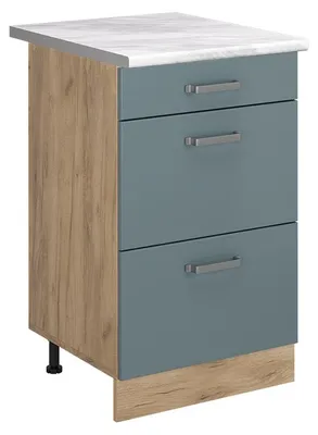 Zdjęcie produktu dla Szafka dolna do kuchni Vicco R-Line Niebiesko-szary/Dąb goldkraft 50 cm blat roboczy Marmur, Model 69991