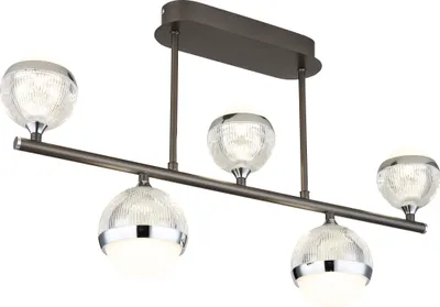 Produktbild von Globo Lighting Deckenleuchte Metall titanfarben gebürstet, Acryl klar, Aluminium verchromt, dimmbar, mehrere Stufen über Wandschalter, Farben fixierbar, Memoryfunktion, Nachtlicht, Fernbedienung, Batterie inkludiert 2x AAA, LxBxH: 650x110x370mm, Kugel DM: 2x 12cm; 3x10cm, inkl. LED 35W 230V, 568-4250lm Source, 486-2745lm Output, CCT 2700-6000K