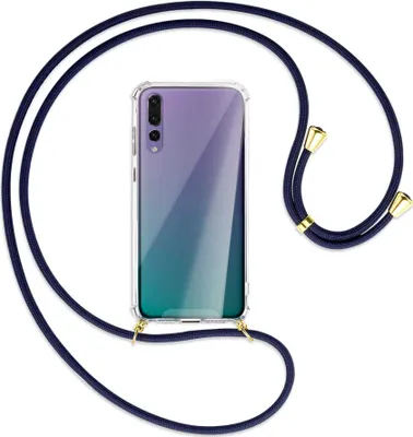 Produktbild von Handykette Backcover-Schutzhülle mit Band (Metall goldfarben) für Huawei P20 Pro - dunkelblau