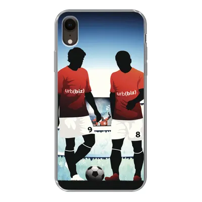Produktbild von MuchoWow® Handyhülle Schutzhülle Hülle für iPhone XR Eine Illustration von zwei Fußballspielern in einem Stadion - Jungen - Mädchen - Kinder Silikon Softcase Handy Hülle - Schutzdeckel