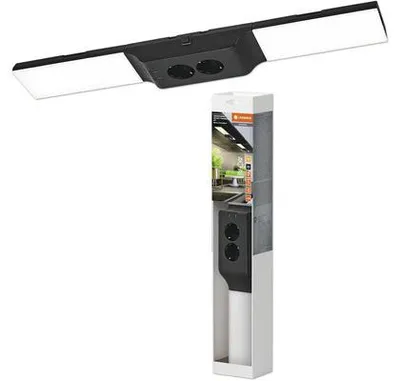 Produktbild von LED Unterbauleuchte dimmbar mit Steckdosen 10W 500 lm 3000 K cm Undercabinet Sockel schwarz