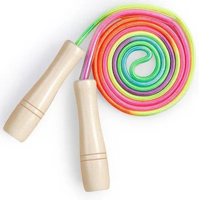 Immagine prodotto di Corda per saltare con manici in legno regolabili, 250 cm, colori cangianti, per bambini