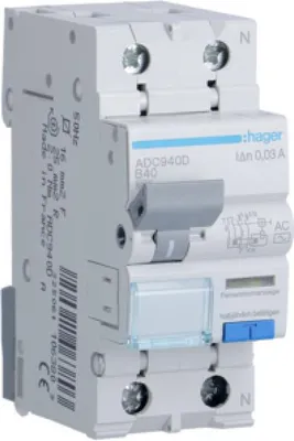 Produktbild von HAGER RCBO Fehlerstrom-/Leitungsschutzschalter 1P+N 6kA B40A 30mA Typ AC ADC940D