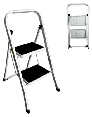 Produktbild von Kleine Trittleiter mit 2 Stufen, klappbar, aus Metall, einfach zu verstauen, bis 150 kg belastbar