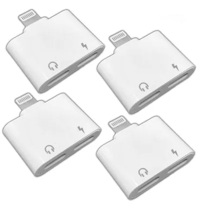 Produktbild von 4er Set Lightning Audio- & Ladeadapter für iPhone | 2in1 Splitter für Musik & Laden | Dual Lightning Adapter weiß