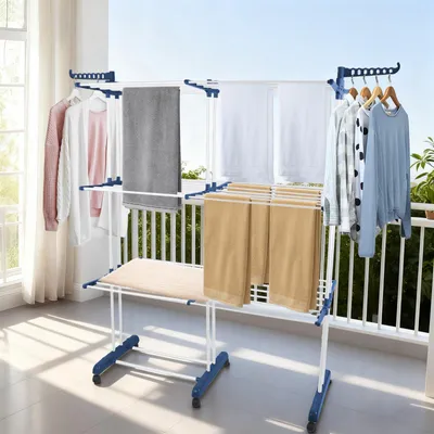 Produktbild von 4 Ebenen Wäscheständer Turm Ausziehbar Länge 75-132cm,Platzsparender Turmwäscheständer mit Rollen,Standtrockner Wäscheturm Groß,für Innen & Außen