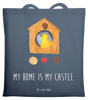 Produktbild von Mr. & Mrs. Panda Jutebeutel Vogel Haus - Indigo Blue - Geschenk, Tote Bag, Vögel, Einkaufstasche, Tasche, Wohnung, Schultasche, Lustige Sprüche, Familie, Zuhause