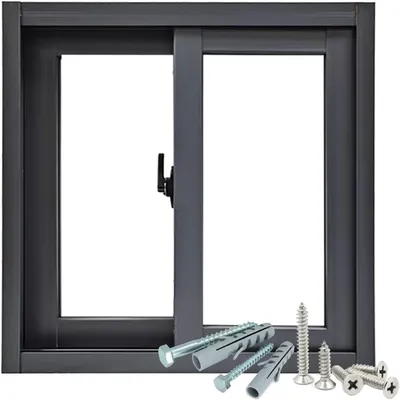 Produktbild von Aluminium-Schiebefenster für Keller und Schuppen, 71,1 x 61 cm, mit schwarzem Vinylrahmen, gehärtetem Glas und Fiberglas, geeignet für Renovierungen und Modernisierungen kleiner Häuser