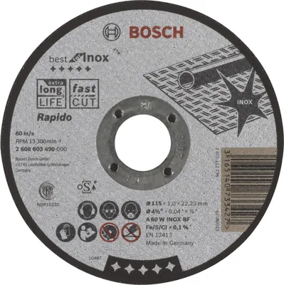 Produktbild von Bosch Trennscheibe gerade Best for Inox Rapido A 60 W INOX BF 115 mm 22,23 mm 1 mm - 2608603490