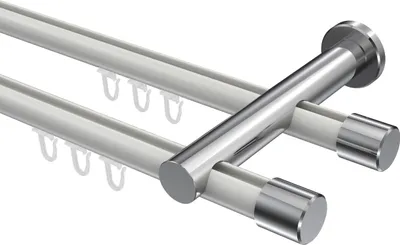 Produktbild von Interdeco Innenlaufstange / Gardinenstange mit Innenlauf Weiß / Chrom, Typ Platon Santo (Kappe), 20 mm Ø 2-läufig, 480 cm