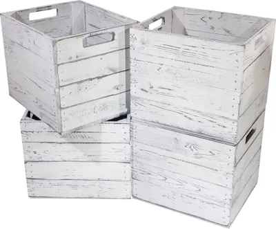 Produktbild von 8er Set Holzkiste Vintage für Kallax Regale weiß/weiss 33cm x 37,5cm x 32,5cm Einlagekiste grau Kallax Obstkisten Weinkiste Expedit Einsatz