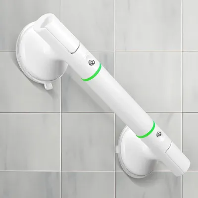 Image de Barre de maintien pour salle de bain - 2 ventouses - Surface concave-convexe antidérapante - 2 anneaux lumineux - Adaptée pour la douche et les toilettes