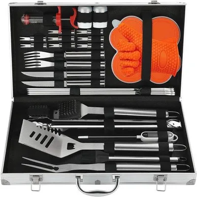 Image de Set d'ustensiles de barbecue en acier inoxydable pour le camping en plein air, 30 pièces, robuste