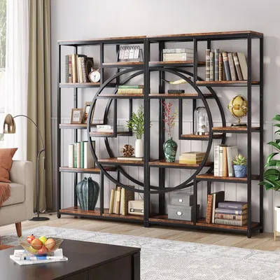 Immagine prodotto di Libreria industriale a 5 livelli, scaffale aperto autoportante con 9 ripiani, ideale per il soggiorno (set di 2)