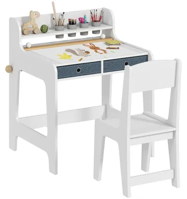 Image de Ensemble de bureau pour enfant, design minimaliste et moderne, chaise incluse, BLANC